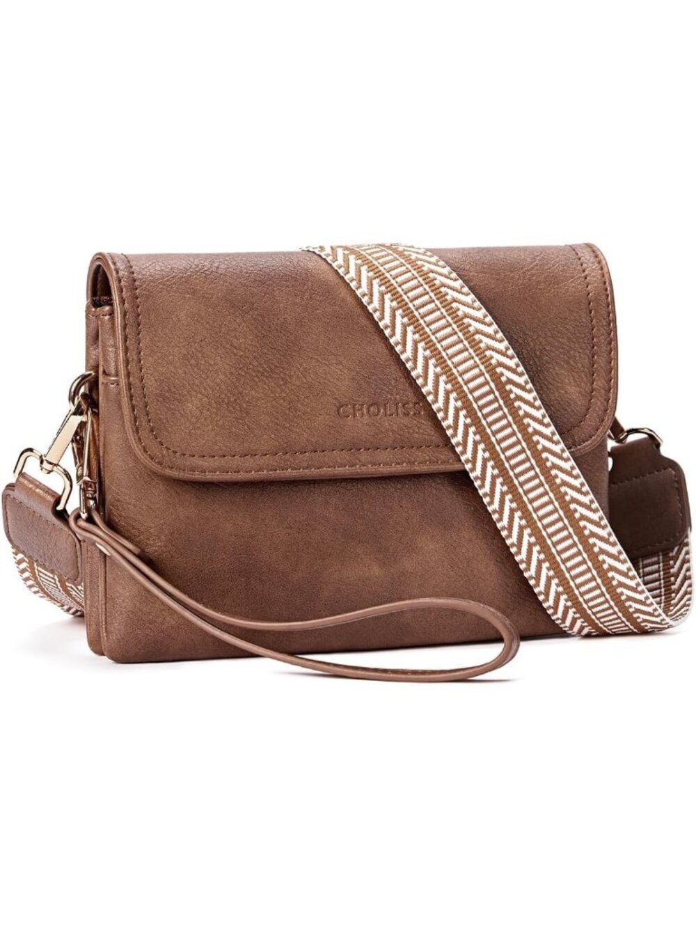 CHOLISS Women's Brown Leather Cell Phone Crossbody Bag with Adjustable Strap